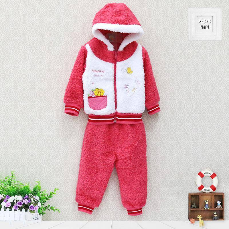Kinder Mädchen Jungen Kleinkind Korallen Fleece Winter Frühling Langarm Hosen Set Mit Hut Stickerei muster Zipper Kidswear Aapparel 80 rot von Joom DACH