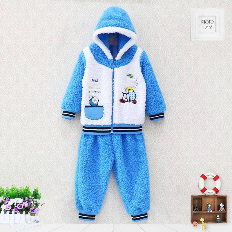 Kinder Mädchen Jungen Kleinkind Korallen Fleece Winter Frühling Langarm Hosen Set Mit Hut Stickerei muster Zipper Kidswear Aapparel 80 blau von Joom DACH