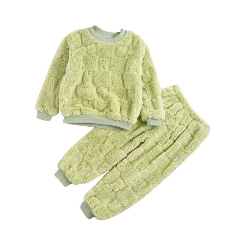 Kinder Mädchen Jungen Pyjama Weiche Loungewear Nachtwäsche Winter Warm Langarm Tops mit Hose Hausanzug 13-14 Years grün von Joom DACH