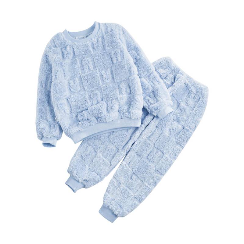 Kinder Mädchen Jungen Pyjama Weiche Loungewear Nachtwäsche Winter Warm Langarm Tops mit Hose Hausanzug 3-4 Years blau von Joom DACH