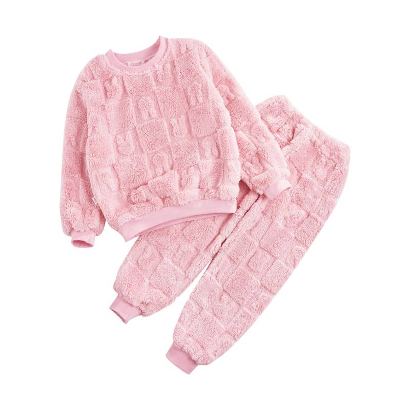 Kinder Mädchen Jungen Pyjama Weiche Loungewear Nachtwäsche Winter Warm Langarm Tops mit Hose Hausanzug 5-6 Years rosa von Joom DACH