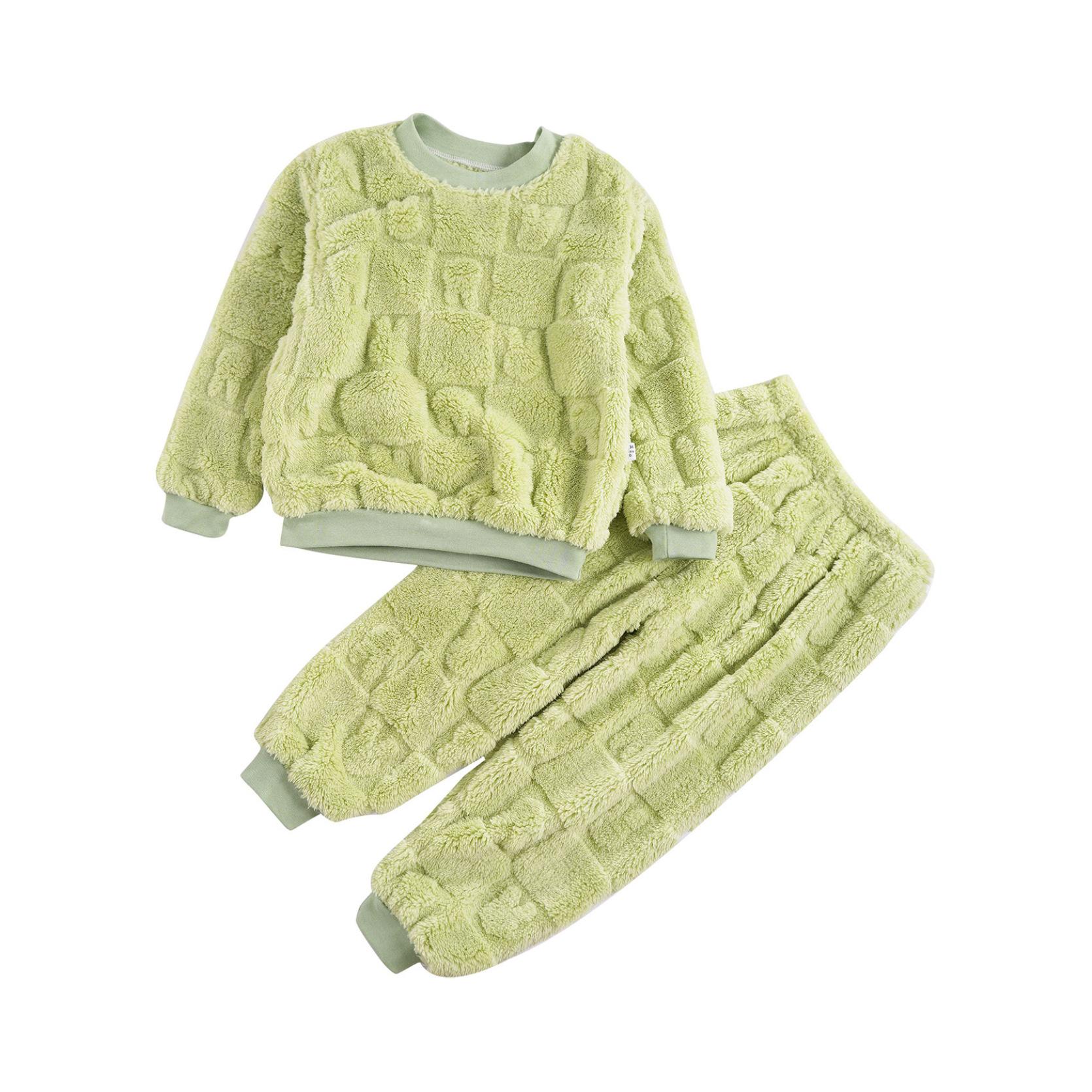 Kinder Mädchen Jungen Pyjama Weiche Loungewear Nachtwäsche Winter Warm Langarm Tops mit Hose Hausanzug 7-8 Years grün von Joom DACH