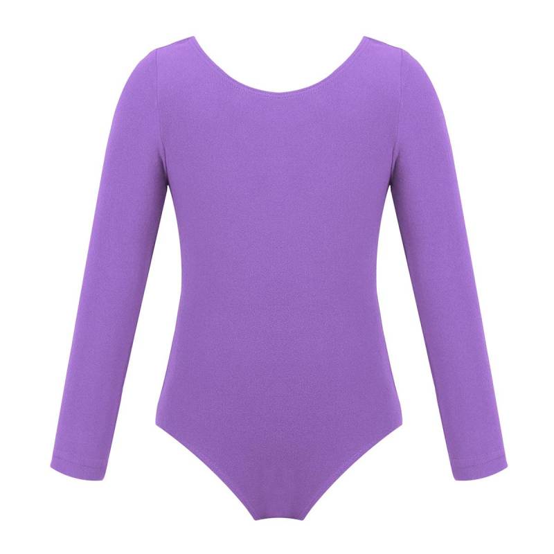 Kinder-Mädchen-Klassiker-Langarm-Gymnastik-Trikot mit Rundhalsausschnitt, Ballett-Tanz-Body, Tanzbekleidung, Activewear 11-12 Years lavendel von Joom DACH