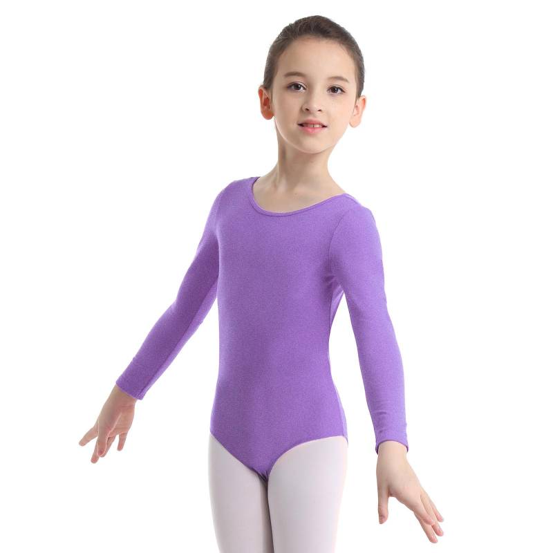Kinder-Mädchen-Klassiker-Langarm-Gymnastik-Trikot mit Rundhalsausschnitt, Ballett-Tanz-Body, Tanzbekleidung, Activewear 11-12 Years lavendel von Joom DACH