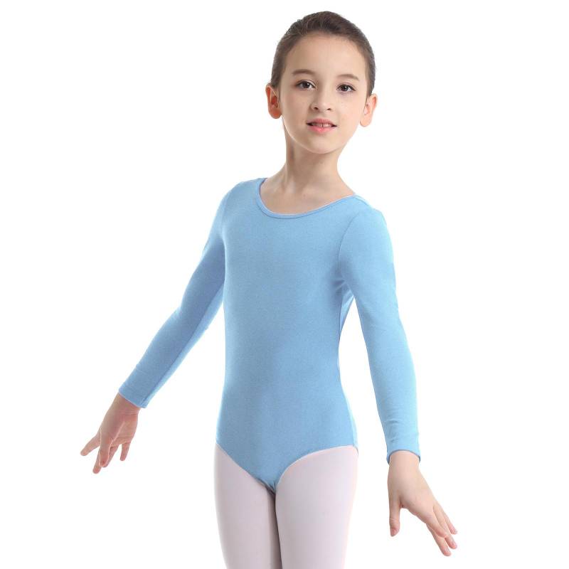 Kinder-Mädchen-Klassiker-Langarm-Gymnastik-Trikot mit Rundhalsausschnitt, Ballett-Tanz-Body, Tanzbekleidung, Activewear 3-4 Years blau von Joom DACH