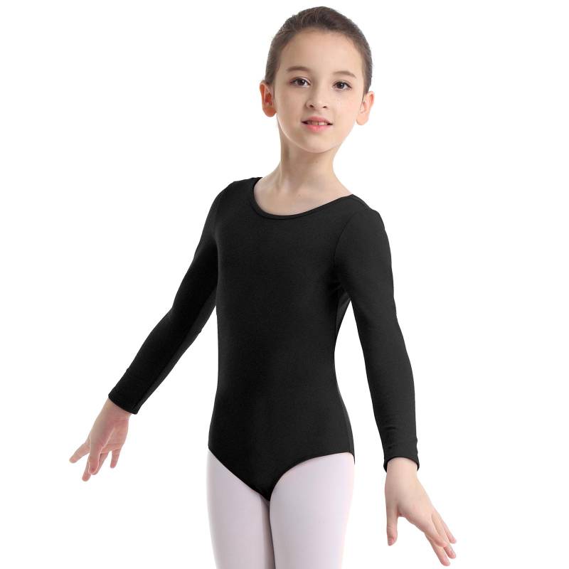 Kinder-Mädchen-Klassiker-Langarm-Gymnastik-Trikot mit Rundhalsausschnitt, Ballett-Tanz-Body, Tanzbekleidung, Activewear 5-6 Years schwarz von Joom DACH