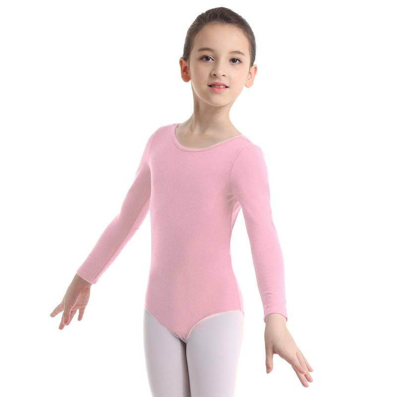 Kinder-Mädchen-Klassiker-Langarm-Gymnastik-Trikot mit Rundhalsausschnitt, Ballett-Tanz-Body, Tanzbekleidung, Activewear 7-8 Years rosa von Joom DACH