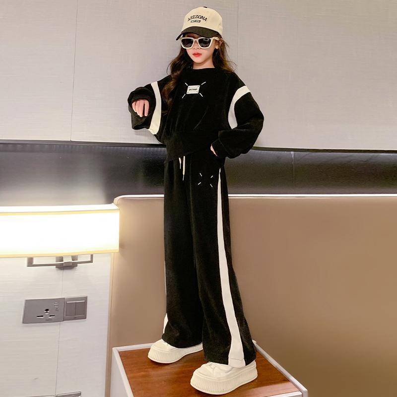 Kinder Mädchen Kleidung Sets Herbst Langarm Sweatshirt Breite Bein Hosen Kinder Kleidung Anzüge 6 8 10 12 14 Jahre 160 schwarz von Joom DACH