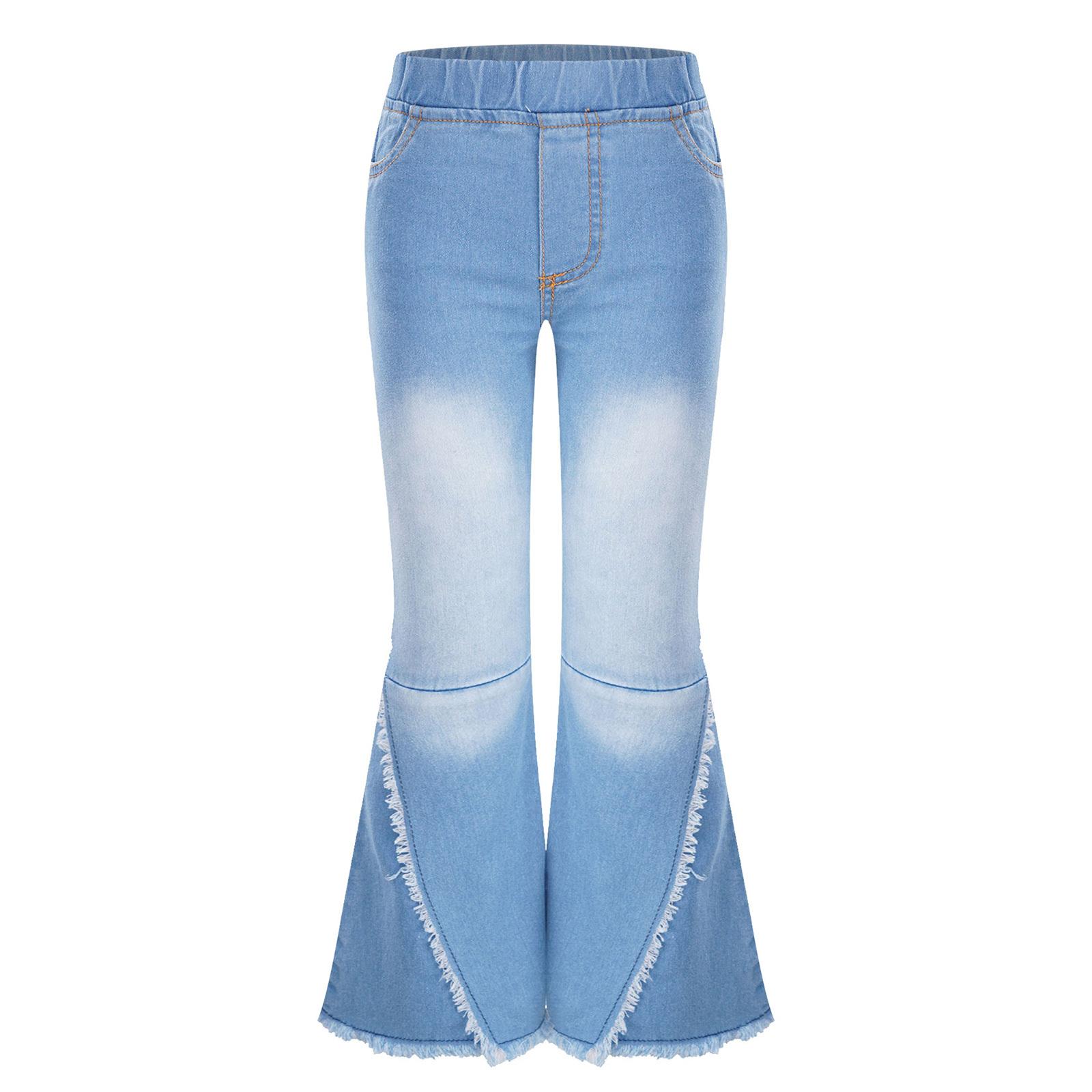 Kinder Mädchen Lässige Lange Jeans Schlaghose Saumhose Elastischer Bund Hose für Den Täglichen Gebrauch 5-6 Years hellblaue von Joom DACH
