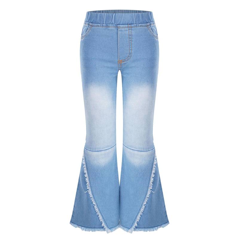 Kinder Mädchen Lässige Lange Jeans Schlaghose Saumhose Elastischer Bund Hose für Den Täglichen Gebrauch 5-6 Years hellblaue von Joom DACH