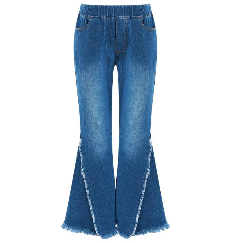 Kinder Mädchen Lässige Lange Jeans Schlaghose Saumhose Elastischer Bund Hose für Den Täglichen Gebrauch 7-8 Years dunkelblaue von Joom DACH