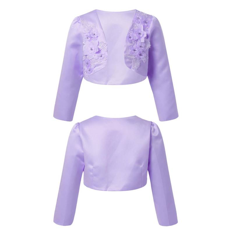 Kinder Mädchen Langarm 3D Blumen Applikation Bolero Hochzeit Party Prinzessin Cover Up Shrug Cardigan 7-8 Years lavendel von Joom DACH