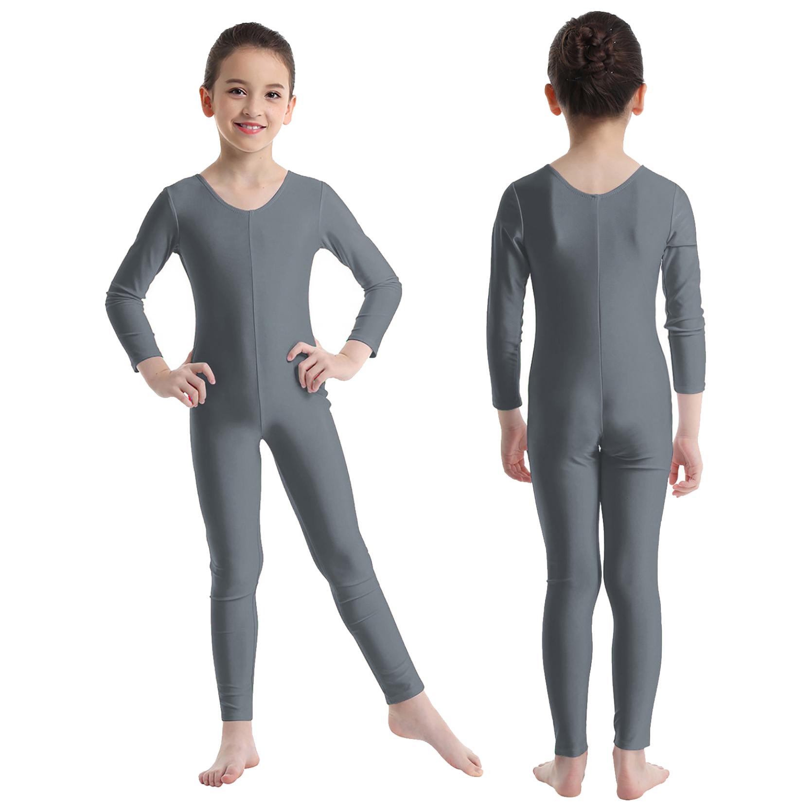 Kinder Mädchen Langarm Ballett Tanz Gymnastik Trikot Overall Ganzanzug Einfarbig Reißverschluss Stretchy Body 11-12 Years grau von Joom DACH