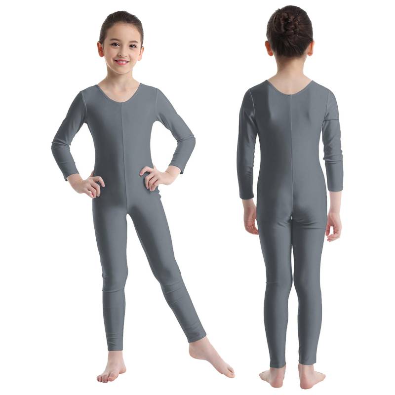 Kinder Mädchen Langarm Ballett Tanz Gymnastik Trikot Overall Ganzanzug Einfarbig Reißverschluss Stretchy Body 11-12 Years grau von Joom DACH