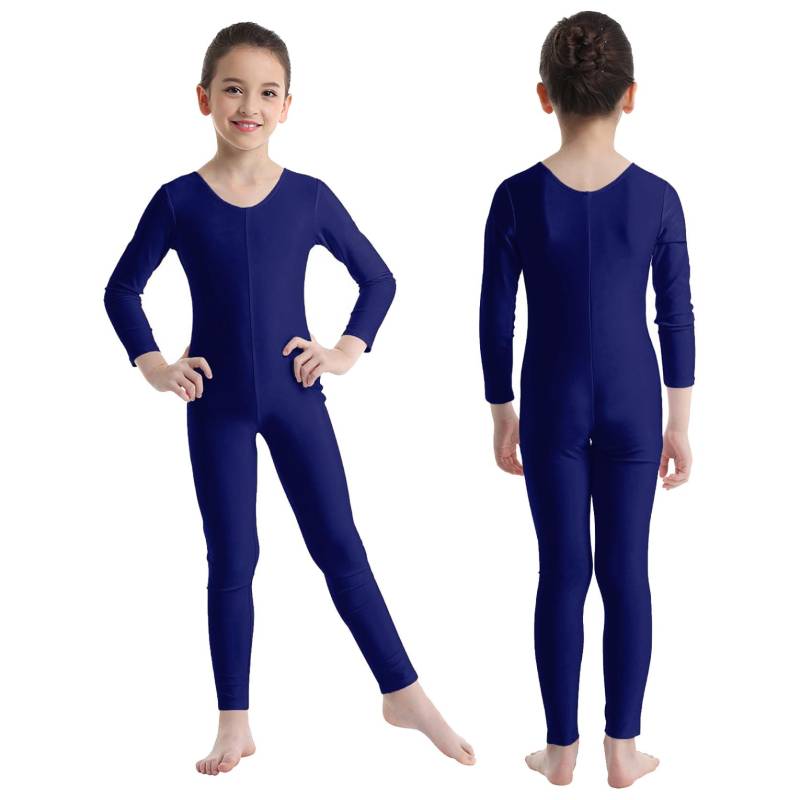 Kinder Mädchen Langarm Ballett Tanz Gymnastik Trikot Overall Ganzanzug Einfarbig Reißverschluss Stretchy Body 11-12 Years navy blau von Joom DACH