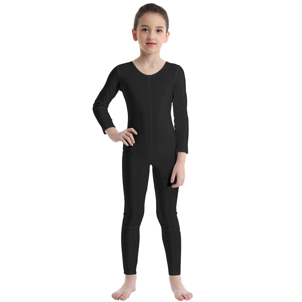 Kinder Mädchen Langarm Ballett Tanz Gymnastik Trikot Overall Ganzanzug Einfarbig Reißverschluss Stretchy Body 11-12 Years schwarz von Joom DACH