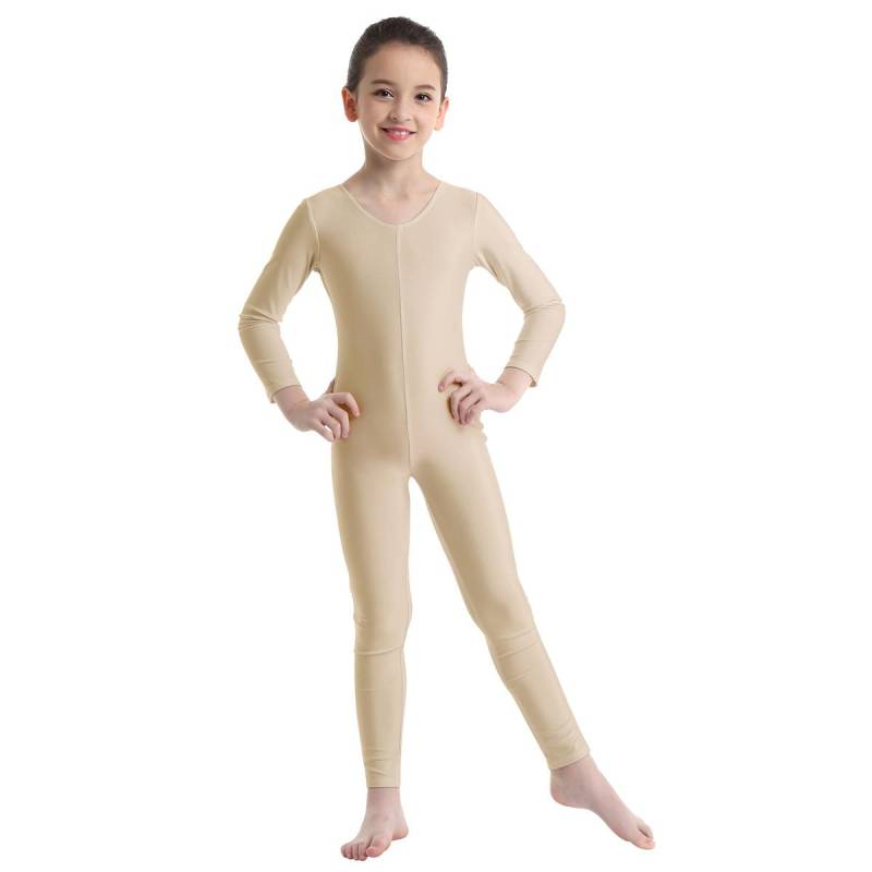 Kinder Mädchen Langarm Ballett Tanz Gymnastik Trikot Overall Ganzanzug Einfarbig Reißverschluss Stretchy Body 11-12 Years nude von Joom DACH