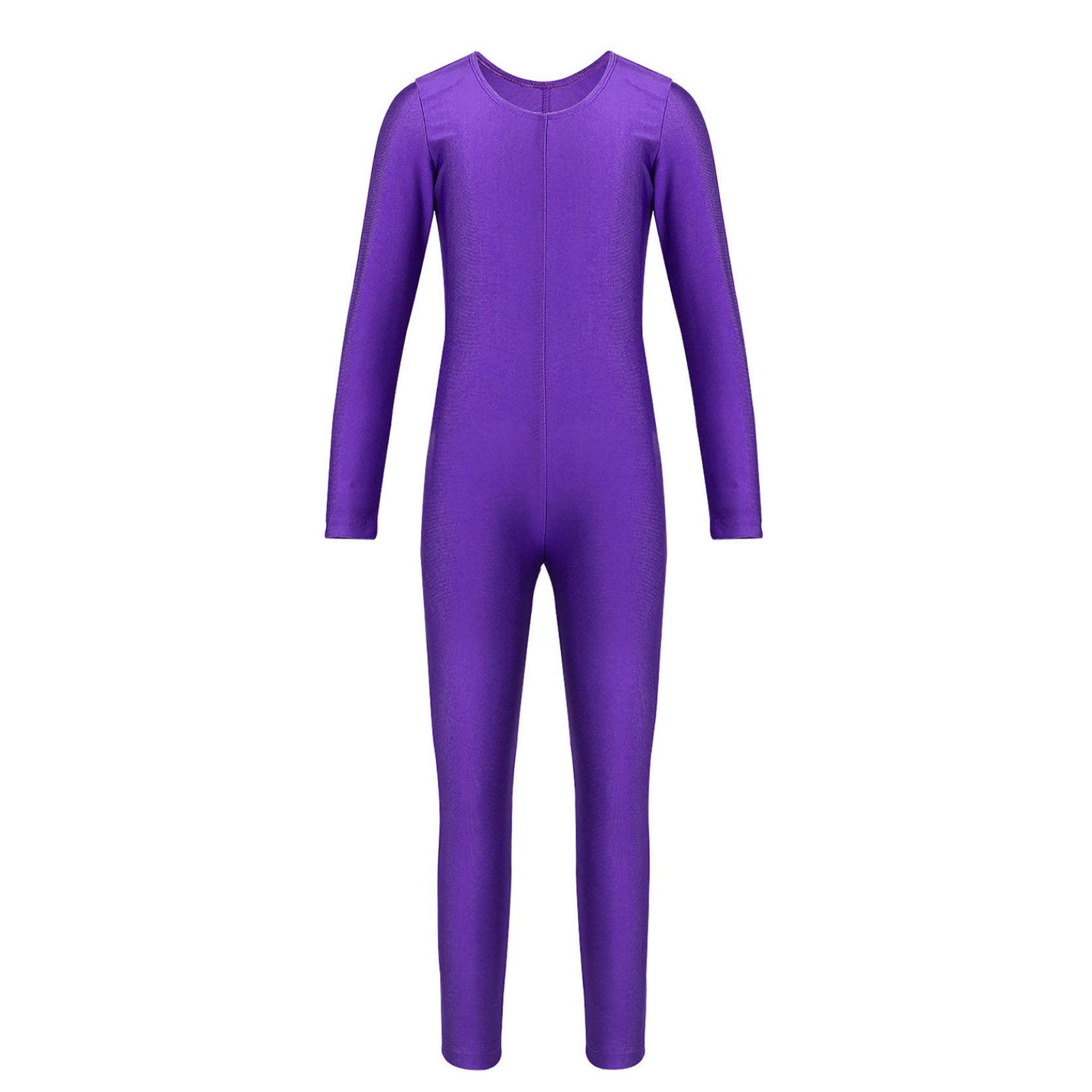 Kinder Mädchen Langarm Ballett Tanz Gymnastik Trikot Overall Ganzanzug Einfarbig Reißverschluss Stretchy Body violett von Joom DACH
