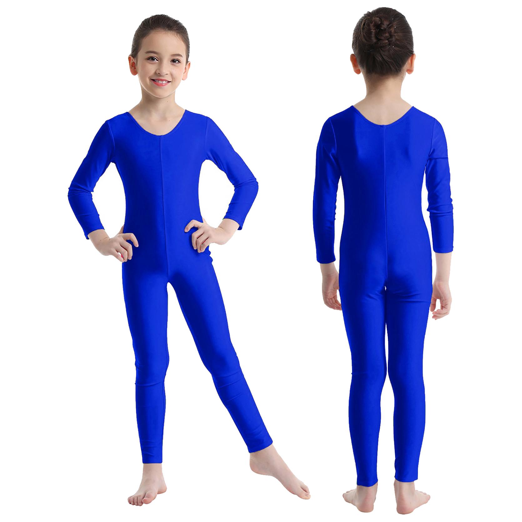 Kinder Mädchen Langarm Ballett Tanz Gymnastik Trikot Overall Ganzanzug Einfarbig Reißverschluss Stretchy Body 5-6 Years königsblau von Joom DACH