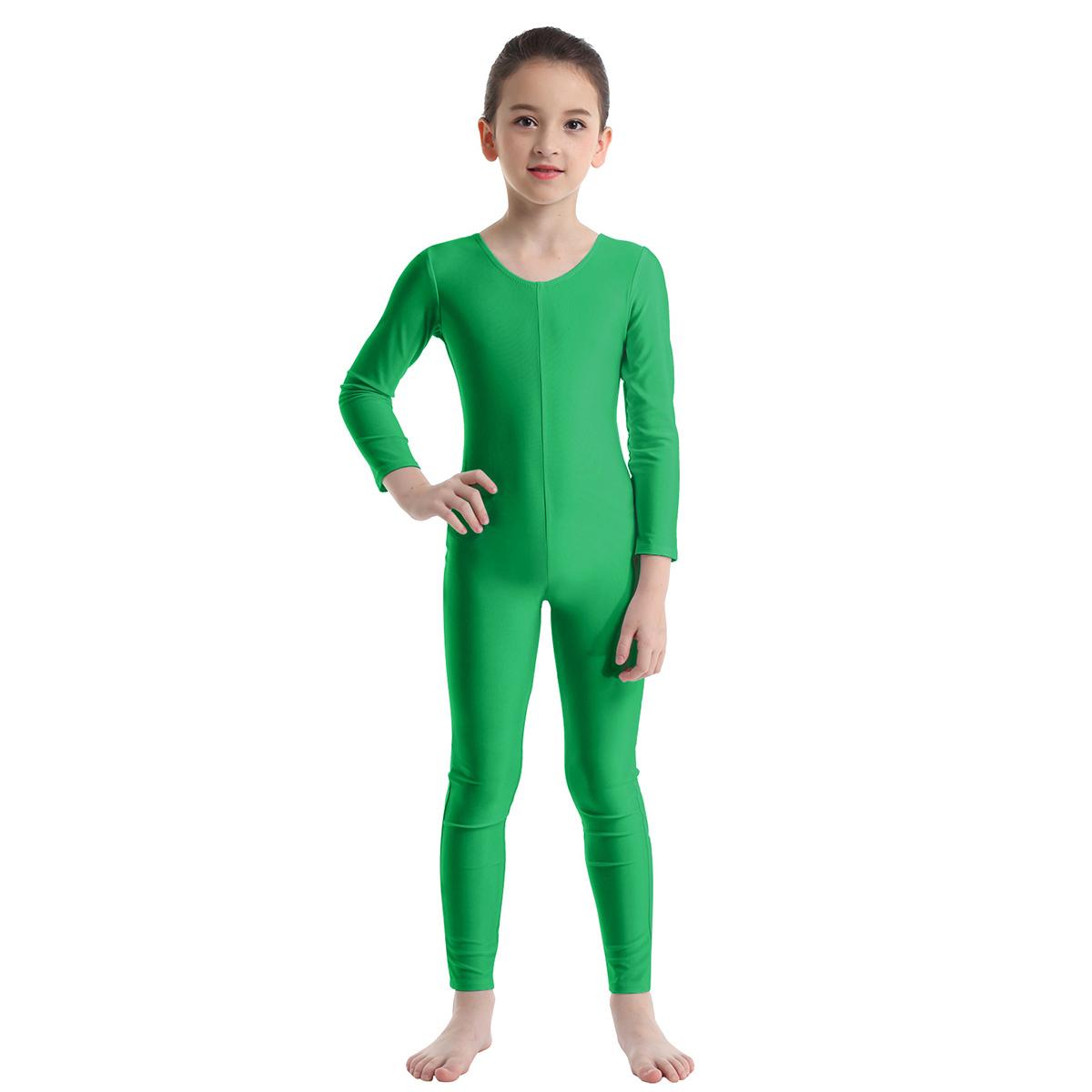 Kinder Mädchen Langarm Ballett Tanz Gymnastik Trikot Overall Ganzanzug Einfarbig Reißverschluss Stretchy Body 9-10 Years grün von Joom DACH