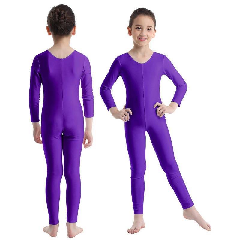 Kinder Mädchen Langarm Ballett Tanz Gymnastik Trikot Overall Ganzanzug Einfarbig Reißverschluss Stretchy Body 9-10 Years violett von Joom DACH