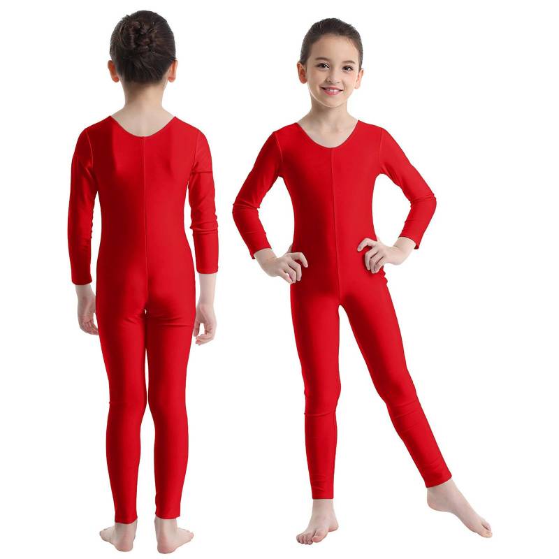 Kinder Mädchen Langarm Ballett Tanz Gymnastik Trikot Overall Ganzanzug Einfarbig Reißverschluss Stretchy Body 9-10 Years rot von Joom DACH