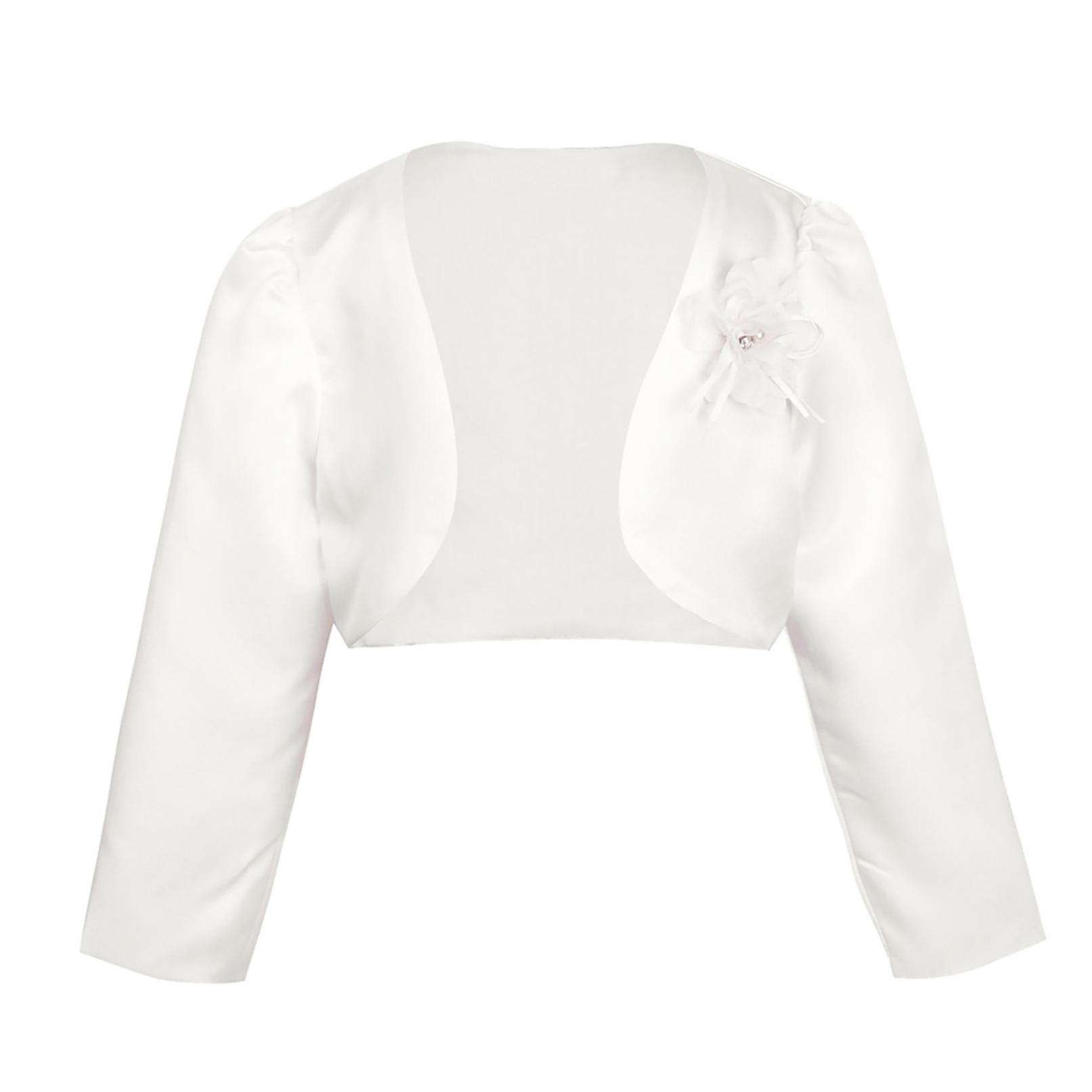 Kinder Mädchen Langarm Blumen Satin Bolero Shrug Strickjacke Hochzeit Brautjungfer Geburtstag Party Mantel 9-10 Years elfenbein von Joom DACH