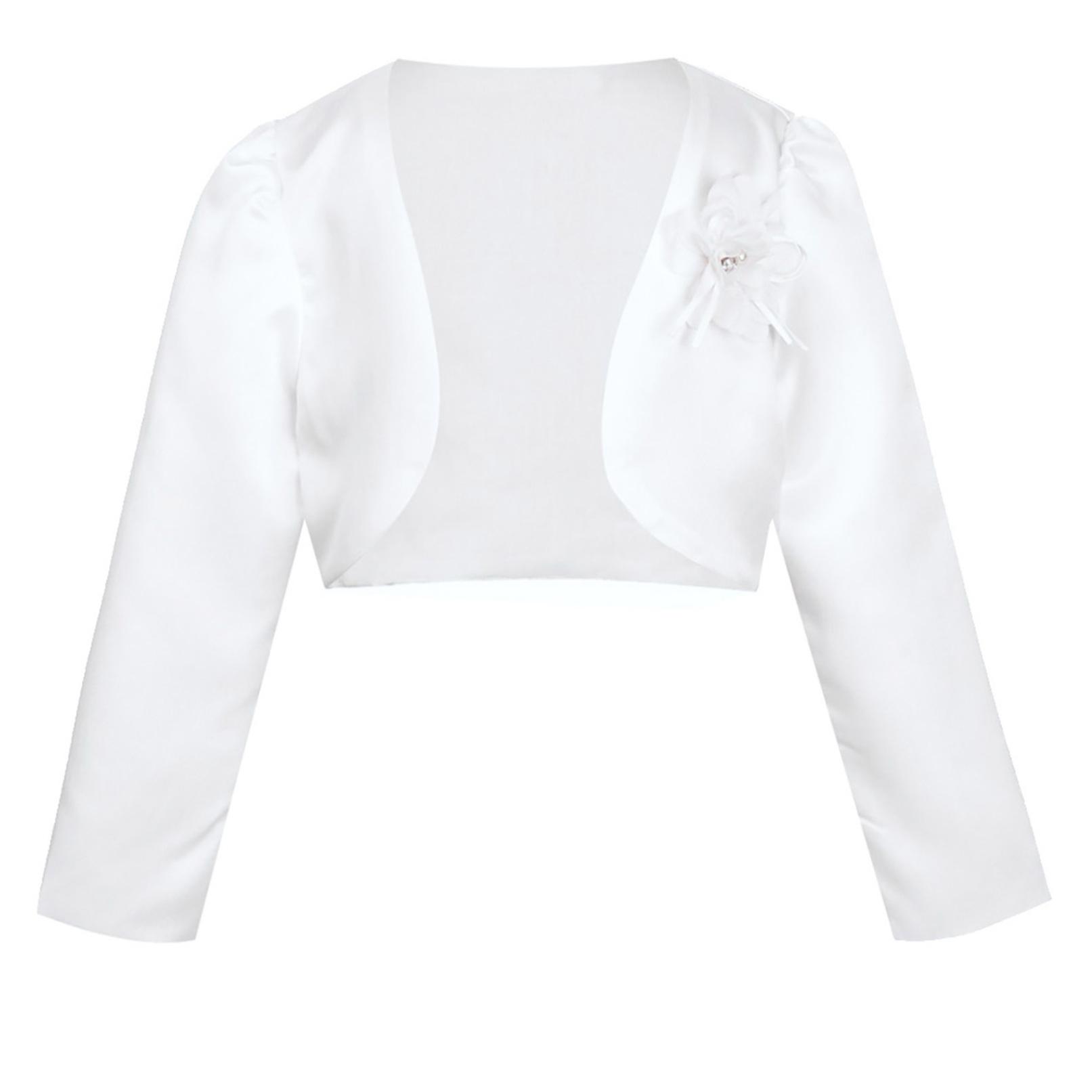 Kinder Mädchen Langarm Blumen Satin Bolero Shrug Strickjacke Hochzeit Brautjungfer Geburtstag Party Mantel 9-10 Years weiß von Joom DACH