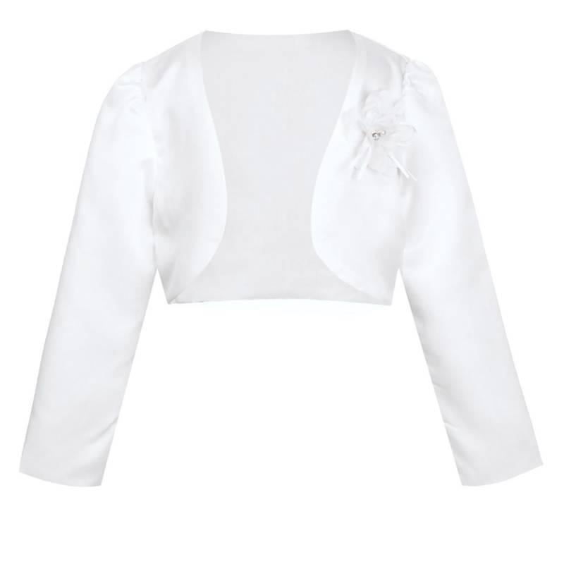 Kinder Mädchen Langarm Blumen Satin Bolero Shrug Strickjacke Hochzeit Brautjungfer Geburtstag Party Mantel 9-10 Years weiß von Joom DACH