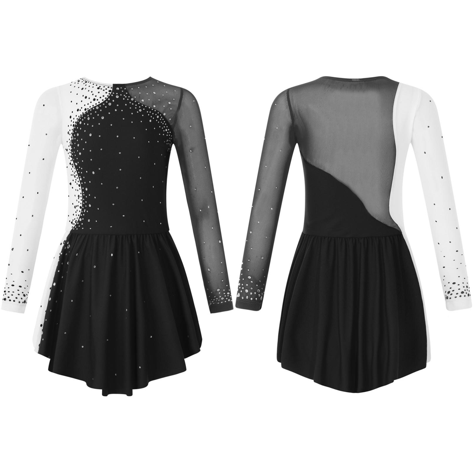 Kinder Mädchen Langarm Eiskunstlauf Kleid Ballerina Shiny Diamond Ballett Tanz Trikots Kostüm 11-12 Years schwarz von Joom DACH