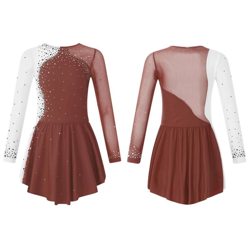 Kinder Mädchen Langarm Eiskunstlauf Kleid Ballerina Shiny Diamond Ballett Tanz Trikots Kostüm 15-16 Years braun von Joom DACH