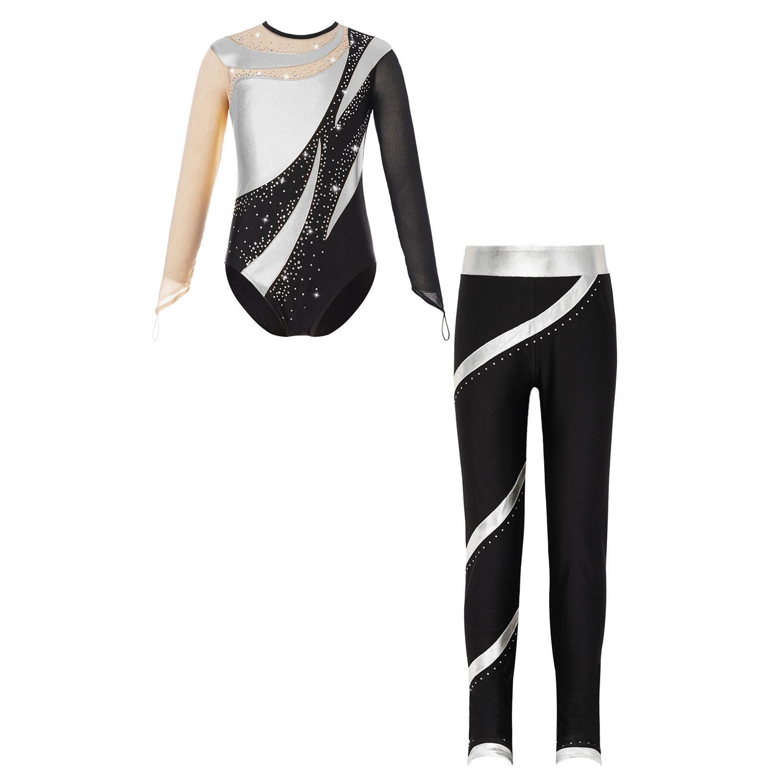 Kinder Mädchen Langarm Gymnastik Trikots mit Leggings Sets Eiskunstlauf Outfits 7-8 Years von Joom DACH