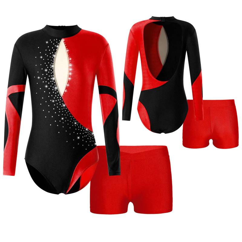 Kinder Mädchen Langarm Gymnastik Trikots mit Shorts 2 Stück Outfits Ballett Tanz Biketard Dancewear 13-14 Years rot von Joom DACH