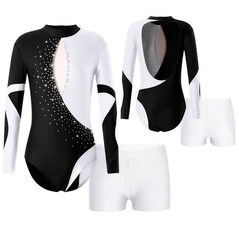 Kinder Mädchen Langarm Gymnastik Trikots mit Shorts 2 Stück Outfits Ballett Tanz Biketard Dancewear 9-10 Years weiß von Joom DACH