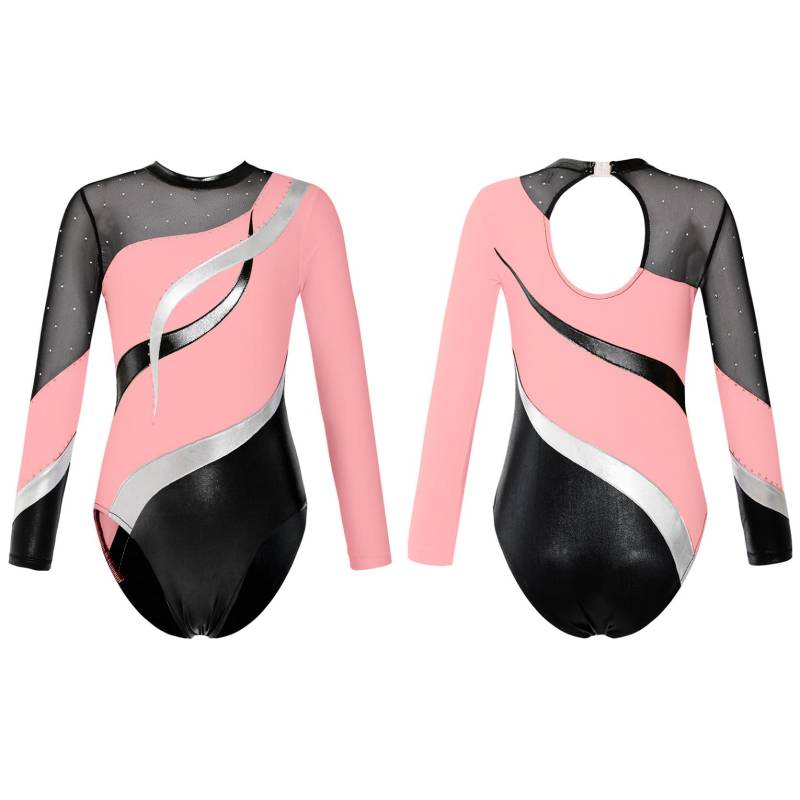 Kinder Mädchen Langarm Hohlrücken Glänzende Strass Dekor Tanztrikots für Gymnastik Trainingskleidung 13-14 Years rosa von Joom DACH