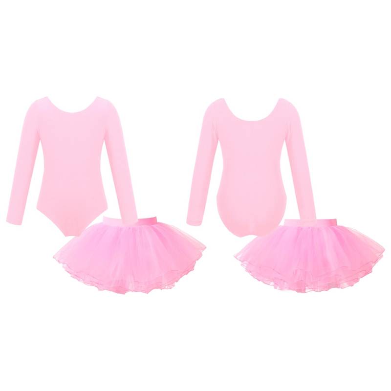 Kinder Mädchen Langarm-Rundhals-Trikot mit elastischem Bund, Tutu-Schichtrock für Ballett-Tanzaufführungen 7-8 Years rosa von Joom DACH