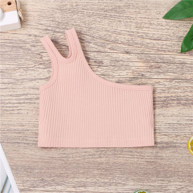 Kinder Mädchen Leibchen Enge Crop Tops Kleidung Sommer One-Shoulder Ärmellose Westen 130 rosa von Joom DACH
