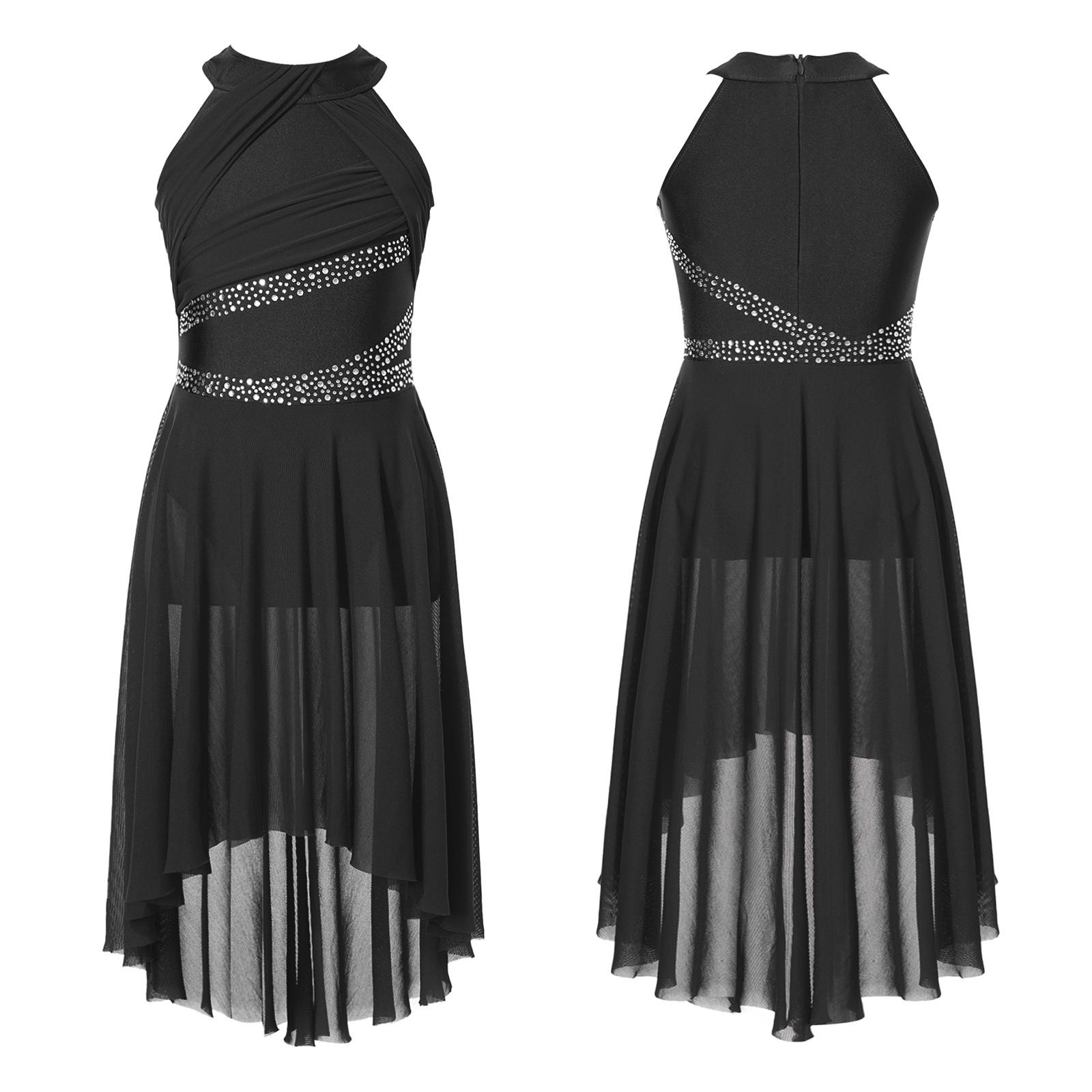 Kinder Mädchen Lyrical Modern Contemporary Dance Kleid Rüschen High-Low Tüll Trikot Ballett Gymnastik Eiskunstlauf Dancewear 15-16 Years schwarz von Joom DACH