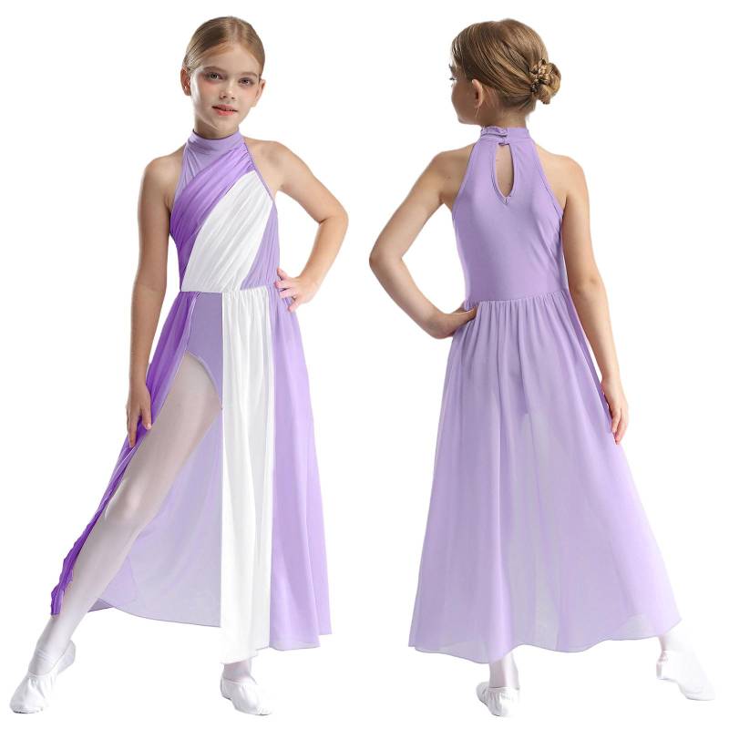 Kinder Mädchen Lyrical Modern Dance Kleid Asymmetrische Split Ballett Gymnastik Trikot Figur Eislaufen Tanzbekleidung Performance Kleider 5-6 Years licht lila von Joom DACH