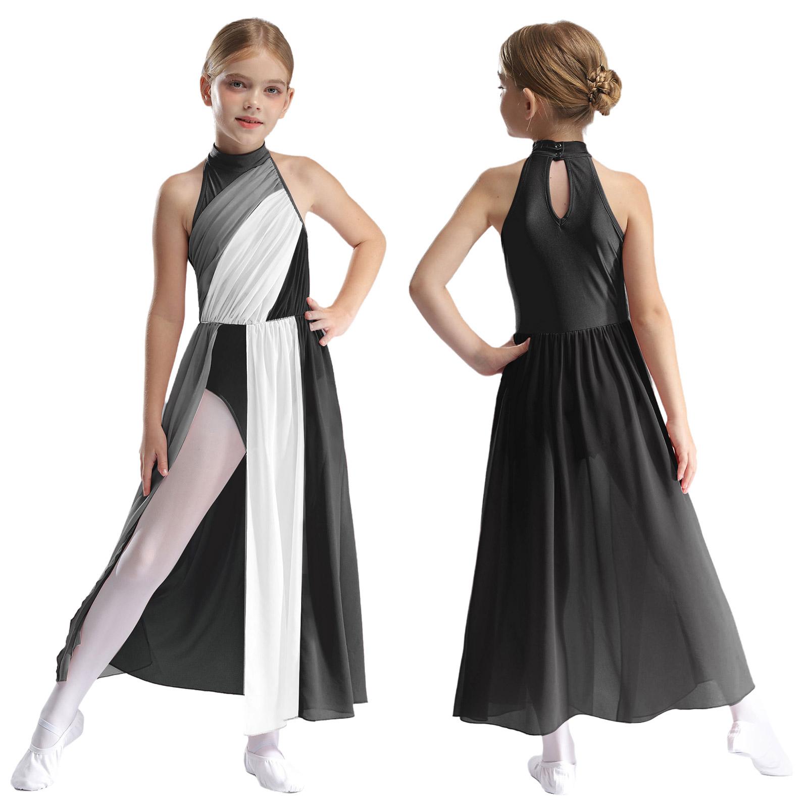 Kinder Mädchen Lyrical Modern Dance Kleid Asymmetrische Split Ballett Gymnastik Trikot Figur Eislaufen Tanzbekleidung Performance Kleider 5-6 Years schwarz von Joom DACH