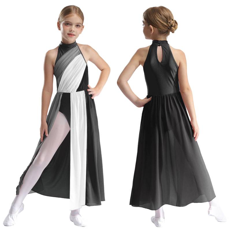 Kinder Mädchen Lyrical Modern Dance Kleid Asymmetrische Split Ballett Gymnastik Trikot Figur Eislaufen Tanzbekleidung Performance Kleider 5-6 Years schwarz von Joom DACH