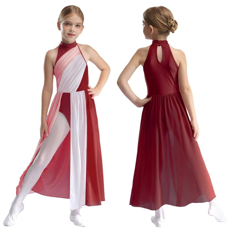 Kinder Mädchen Lyrical Modern Dance Kleid Asymmetrische Split Ballett Gymnastik Trikot Figur Eislaufen Tanzbekleidung Performance Kleider 5-6 Years bordeaux von Joom DACH