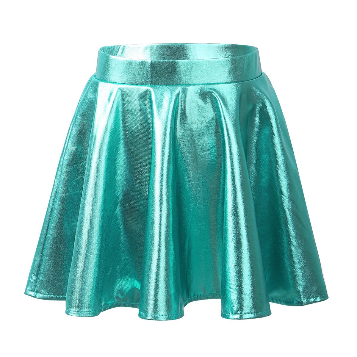 Kinder Mädchen Metallic Ausgestellt Skater Skort Hohe Elastische Taille Athletisch Tanz Roller Rock 7-8 Years see-blaue von Joom DACH