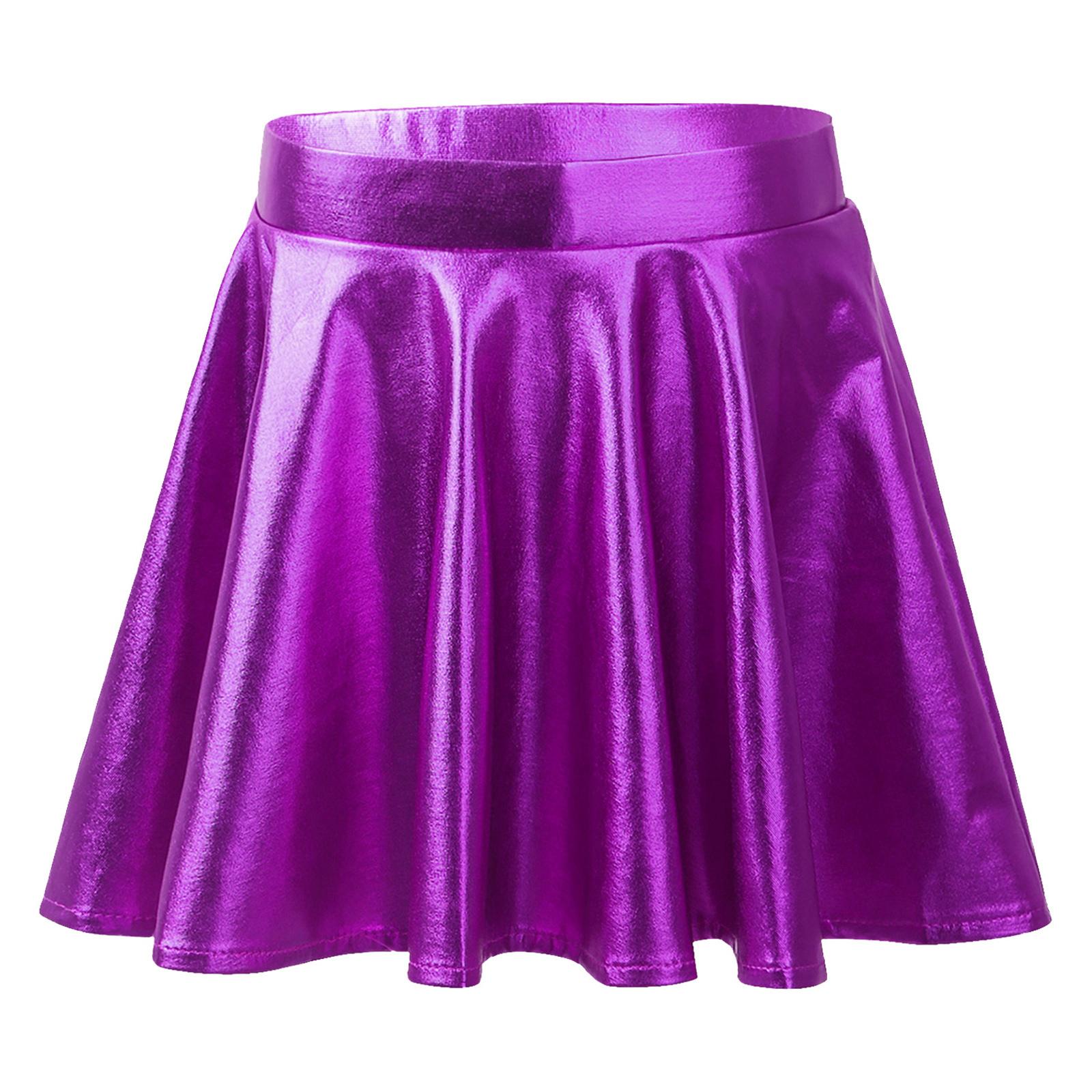 Kinder Mädchen Metallic Ausgestellt Skater Skort Hohe Elastische Taille Athletisch Tanz Roller Rock 9-10 Years violett von Joom DACH