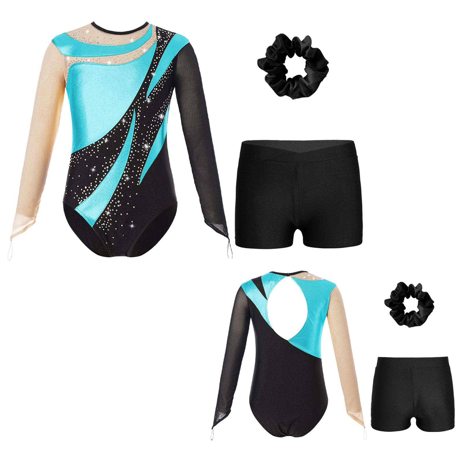 Kinder Mädchen Metallic Langarm Gymnastikanzug mit Shorts Haargummi Tanz Unitard Biketards Tanzbekleidung 11-12 Years von Joom DACH
