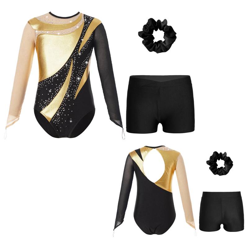 Kinder Mädchen Metallic Langarm Gymnastikanzug mit Shorts Haargummi Tanz Unitard Biketards Tanzbekleidung 7-8 Years von Joom DACH