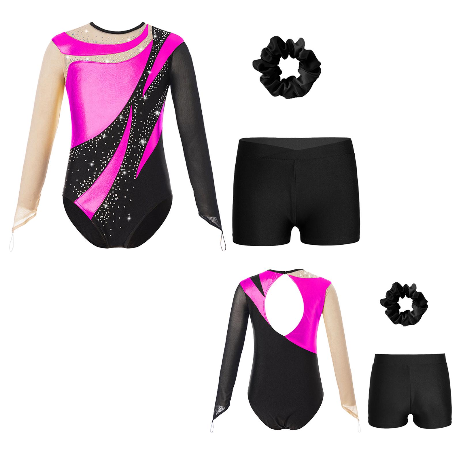 Kinder Mädchen Metallic Langarm Gymnastikanzug mit Shorts Haargummi Tanz Unitard Biketards Tanzbekleidung 9-10 Years von Joom DACH