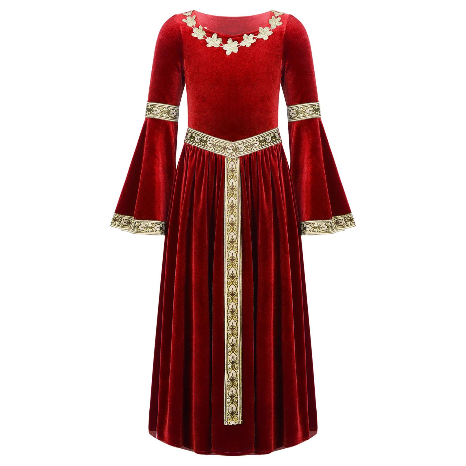 Kinder Mädchen Mittelalter Renaissance Prinzessin Kostüme Samt Vintage Maxikleid Ballkleid Halloween Kostüm 7-8 Years rot von Joom DACH