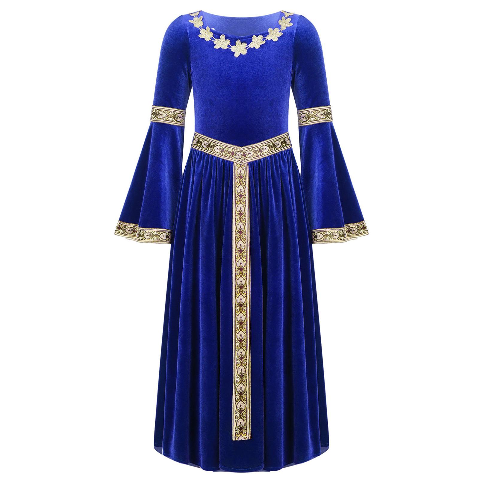 Kinder Mädchen Mittelalter Renaissance Prinzessin Kostüme Samt Vintage Maxikleid Ballkleid Halloween Kostüm 9-10 Years blau von Joom DACH