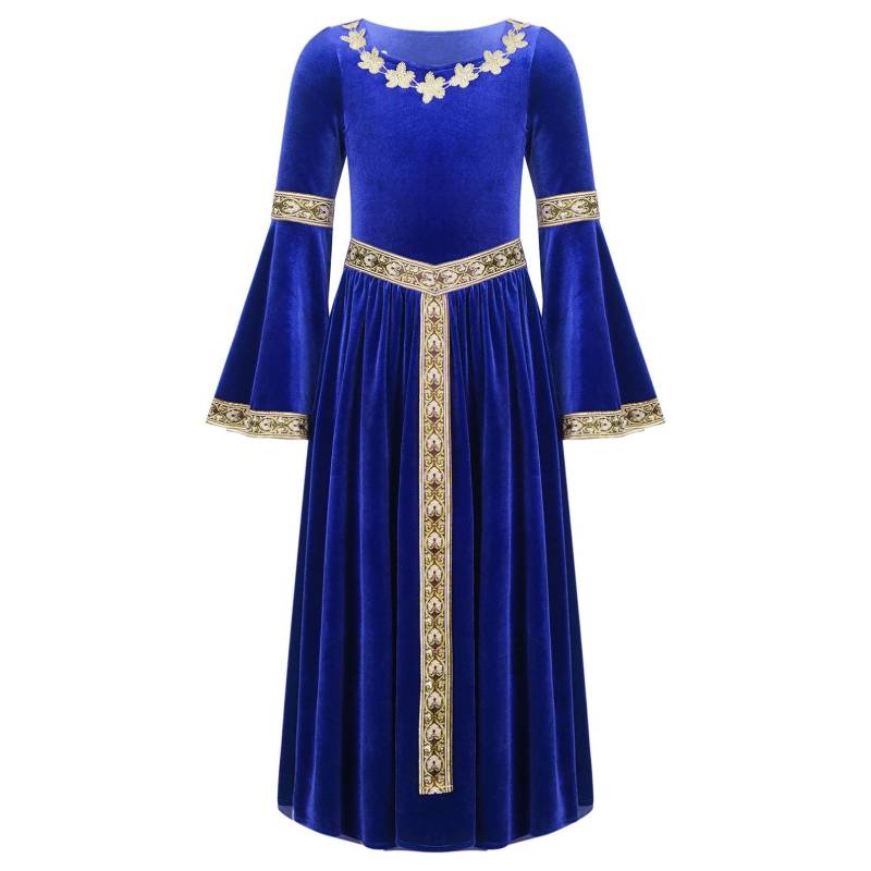 Kinder Mädchen Mittelalter Renaissance Prinzessin Kostüme Samt Vintage Maxikleid Ballkleid Halloween Kostüm 9-10 Years blau von Joom DACH